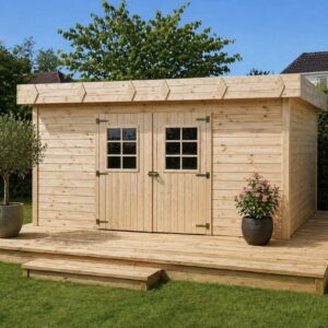 Abri de jardin bois en madrier de 28 mm avec couverture bac acier de 16 m2 KMP4040.02
