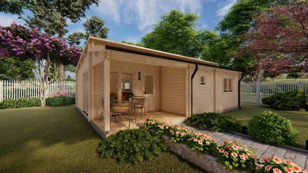 Chalet berica T2 (6.36m x 8.86m) de 44 m2 + terrasse en madriers de  68mm – Image 6
