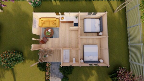 Chalet berica T2 (6.36m x 8.86m) de 44 m2 + terrasse en madriers de  68mm – Image 5