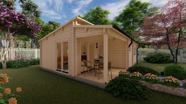 Chalet berica T2 (6.36m x 8.86m) de 44 m2 + terrasse en madriers de  68mm – Image 3