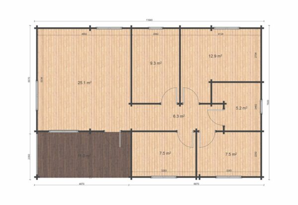 Chalet Rica T3 (7.92 x 11.84 en madriers de 44 mm de 75m2 + terrasse – Image 8