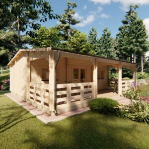 Chalet LANA (7m x 8m), 56 m² avec terrasse; 44 mm