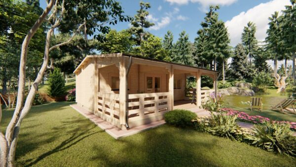 Chalet LANA (7m x 8m), 56 m² avec terrasse; 44 mm