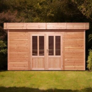 Abri DIN40F40.02-En Douglas-Madriers 28mm-3.76 x 3.76m-14.14m²
