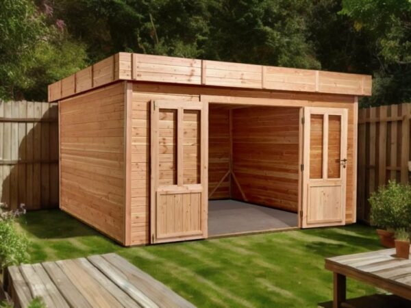 Abri DIN40F40.02-En Douglas-Madriers 28mm-3.76 x 3.76m-14.14m² – Image 2