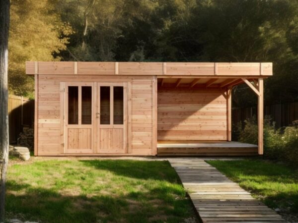 Abri DIN34F34.02B- Avec Bûcher-En Douglas-Madriers 28mm-5.75 x 3.00m-17.25m² – Image 5