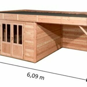 Abri DIN34F34.02B- Avec Bûcher-En Douglas-Madriers 28mm-5.75 x 3.00m-17.25m²