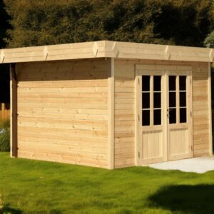 Abri KMP34F34.02-Mono pente-Madriers épicéa de 28mm-3.00 x 3.00m-9.00m²