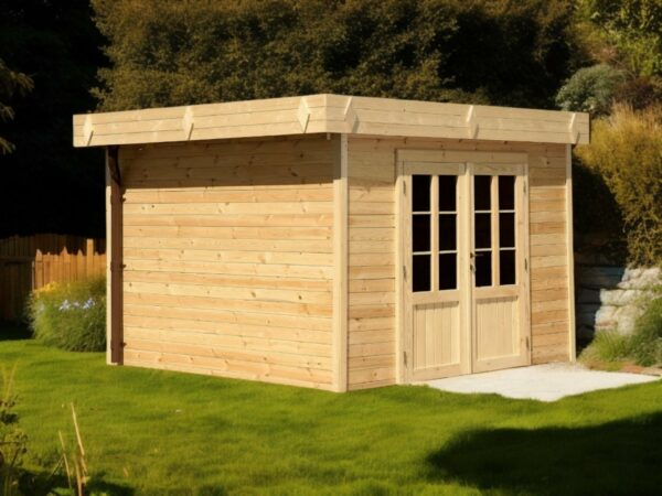 Abri KMP34F34.02-Mono pente-Madriers épicéa de 28mm-3.00 x 3.00m-9.00m²