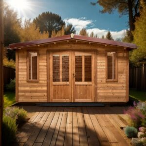 Abri THA40F50.02-Sans Plancher-En THT-Madriers 28mm-4.00 x 4.00m-20m²