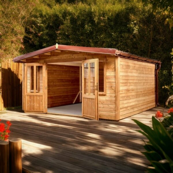 Abri THA40F40.02-Sans Plancher-En THT-Madriers 28mm-4.00 x 4.00m-16m² – Image 2