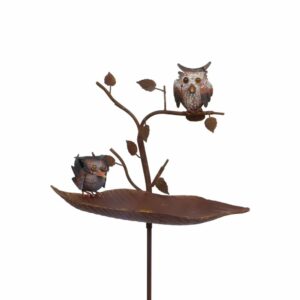 Mangeoire à oiseaux pique jardin feuille abreuvoir fer marron 135cm