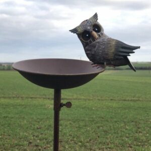 Mangeoire à oiseaux pique jardin abreuvoir hiboux fer marron 125cm