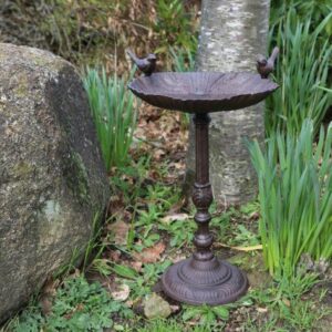 Mangeoire à oiseaux sur pied abreuvoir jardin fonte marron 50cm