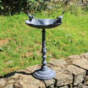 Mangeoire à oiseaux sur pied abreuvoir jardin fonte grise 50cm