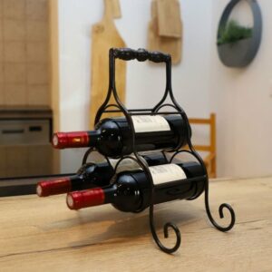 Porte 3 Bouteilles en métal noir 35 x 15 x 35 cm
