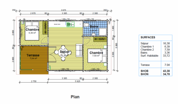 Chalet de LOISIR ARIZONA -43m²- Habitation en Madriers 80 mm »
