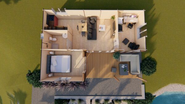 Chalet toit plat de 48 m2 + terasse en madriers de 44 mm – Image 5