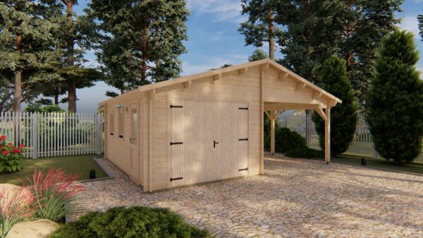 Garage avec carport de 36 m2 en madriers de 44 mm – Image 2