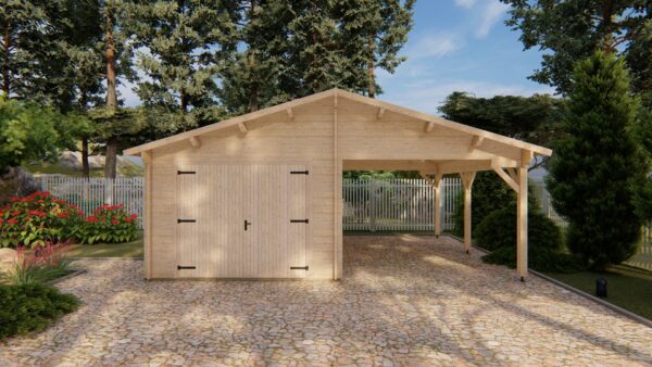Garage avec carport de 36 m2 en madriers de 44 mm – Image 3