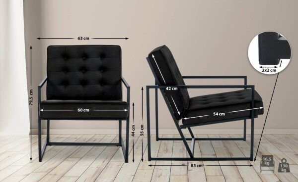 Chaise longue Avon velours noir – Image 3