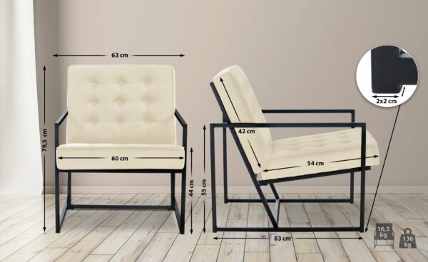 Chaise longue Avon velours crème – Image 2
