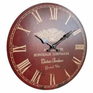 Horloge Murale Pendule Ronde de Cuisine ou Salon en Bois et Papier Appellation Bordeaux Controlée