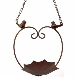 Bain à Oiseau Nichoir Mangeoire Oiseaux Bain d'Oiseau avec Chainette en Fer Patiné Marron 18x23x60cm