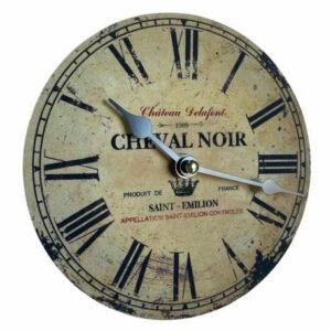 Horloge Murale Pendule Ronde en Bois et Papier Cheval Noir Saint Emilion 4x16x16cm