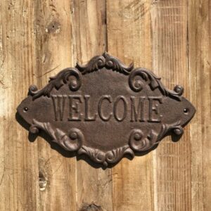 Plaque de porte d'entrée décorative welcome fonte marron 26x16cm