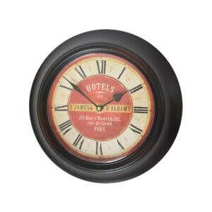 Horloge murale décorative vintage ancien salon métal noir rouge 33 cm