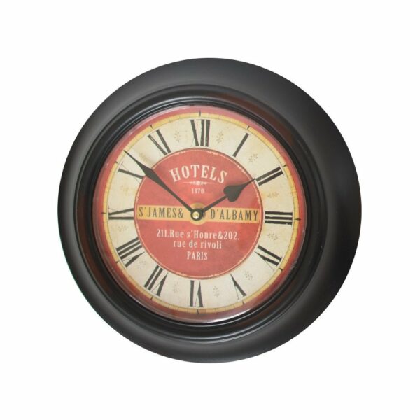 Horloge murale décorative vintage ancien salon métal noir rouge 33 cm