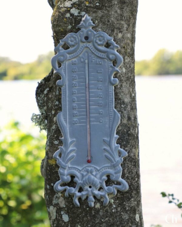 Grand thermomètre extérieur décoratif vintage fonte grise 37cm – Image 2