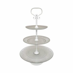 Plateau à gâteaux 3 étages en métal et verre blanc Ø.32 x 52 cm