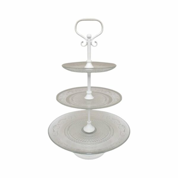 Plateau à gâteaux 3 étages en métal et verre blanc Ø.32 x 52 cm