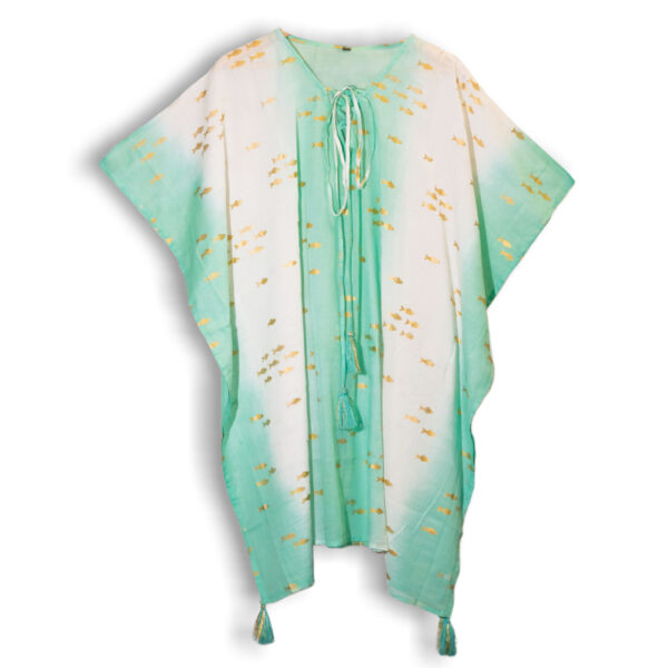 Sari Nomade Collection On the Med - Kaftan - Blanc, Turquoise & Or - Motif Poisson – Image 4