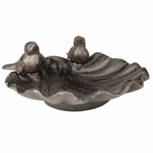 Bain d'Oiseau Mangeoire à Oiseaux Grainetier Abreuvoir Baignoire Bain à Oiseau en Fonte Marron 9x19x21cm