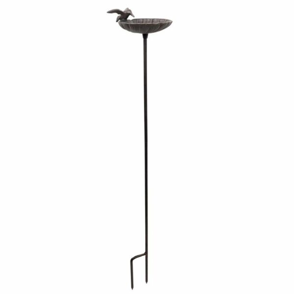 Grand Tuteur Bain d'Oiseau ou Pic de Jardin Coupelle Façon Bénitier Bain à Oiseau en Fonte Patinée Marron 14x15x100cm – Image 3