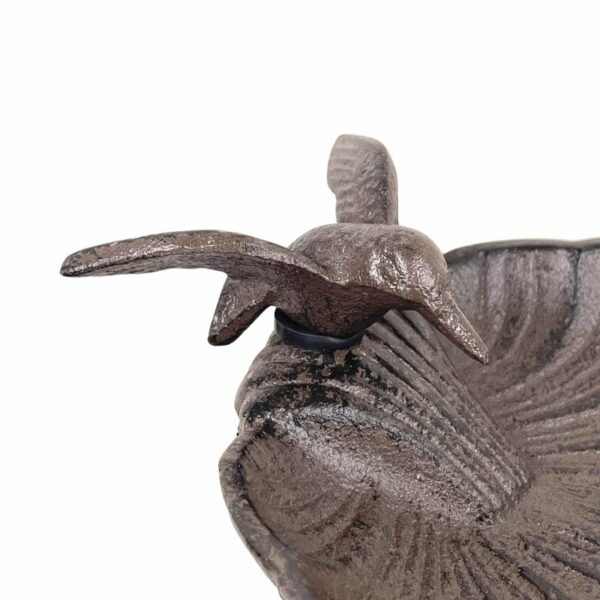 Grand Tuteur Bain d'Oiseau ou Pic de Jardin Coupelle Façon Bénitier Bain à Oiseau en Fonte Patinée Marron 14x15x100cm – Image 2