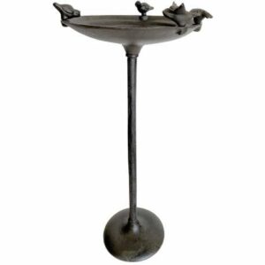 Bain d'Oiseaux Sur Pied Mangeoire Porte Plantes Bain à Oiseau en Fonte Patinée Marron 26x26x59cm