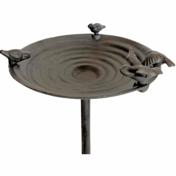 Bain d'Oiseaux Sur Pied Mangeoire Porte Plantes Bain à Oiseau en Fonte Patinée Marron 26x26x59cm – Image 2