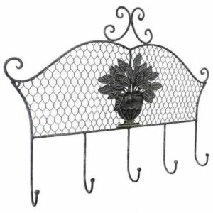 Patère Murale à 5 Crochets Porte Manteaux Serviettes Torchons de Cuisine Salle de Bain WC en Fer Gris 5x42x48cm