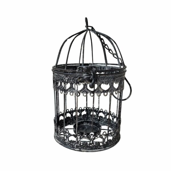 Cage à oiseaux décorative ancienne métal noir blanc Ø.13x21cm