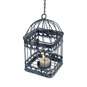 Cage à oiseaux décorative ancienne métal noir 22x10.5x10.5cm