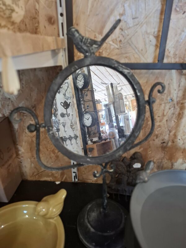 MIroir sur pied en fer forge gris patiner