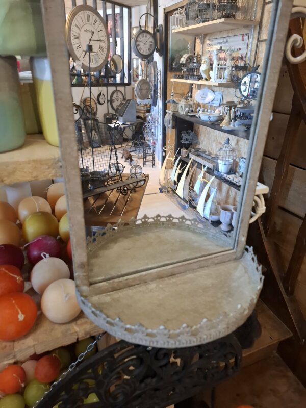 Miroir murale en fer forge gris patiner – Image 3