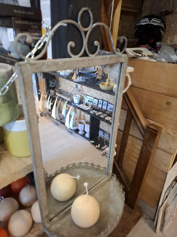 Miroir murale en fer forge gris patiner