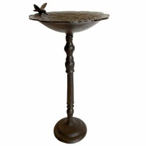 Grand Bain Oiseau sur Pied en Fonte Bénitier à Poser Mangeoire Abreuvoir Patine Marron 58 CM