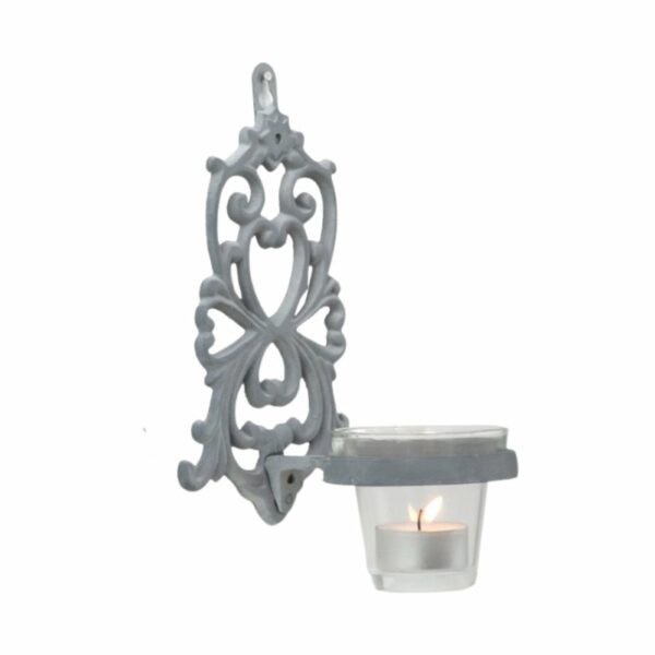 Photophore bougie Noël bougeoir mural fonte verre gris 19x13.5cm
