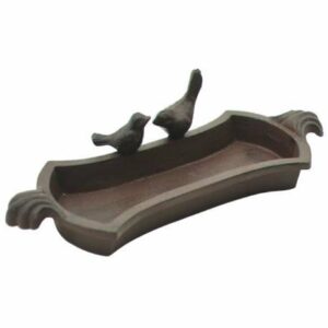 Bain à Oiseau Fonte Marron Mangeoire à Poser Grainetier Abreuvoir Bain d'Oiseau Patiné 7x13x30cm